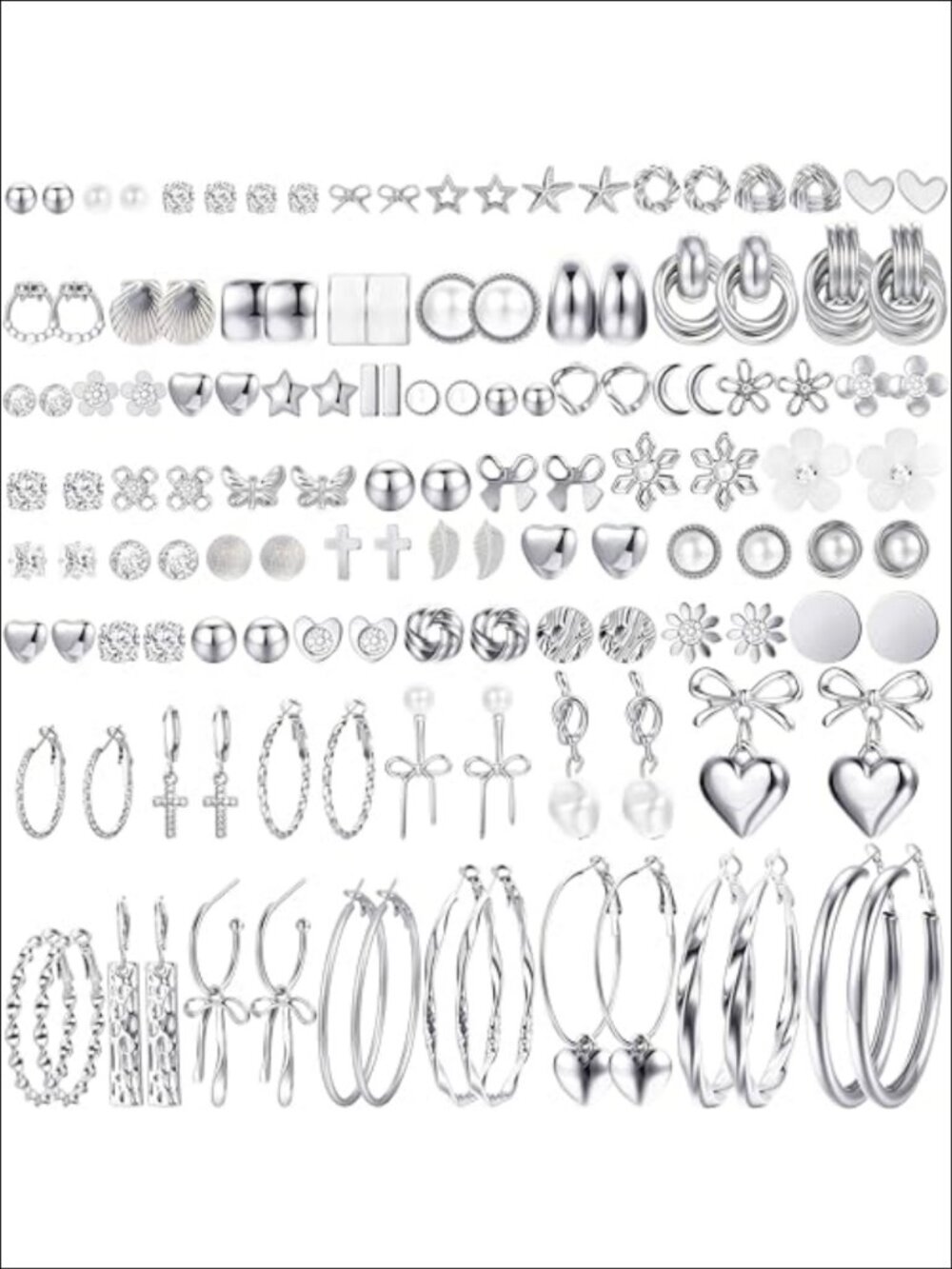 75 Pairs Stud Earrings Set for Women Hypoallergenic Pearl Cubic Zirconia